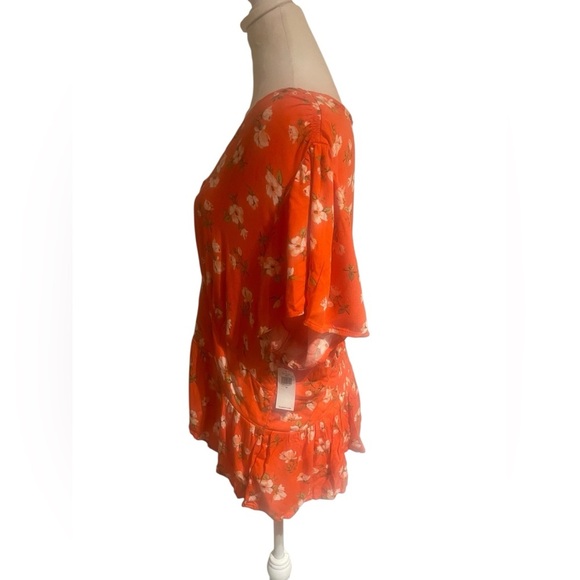 Old Navy Women’s 2X Blouse Orange Floral V-Neck Short Sleeve Top Plus Size NWT - Picture 6 of 7
